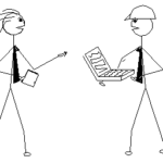 Cartoon Engineer and Manager engaged in verbal communication